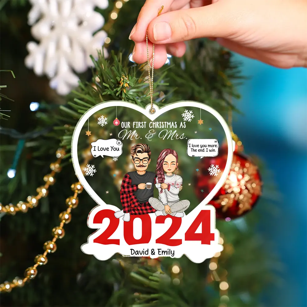 Christmas Couple The Year We Became Mr. & Mrs. - Personalized Cutout Acrylic Ornament - Image 4
