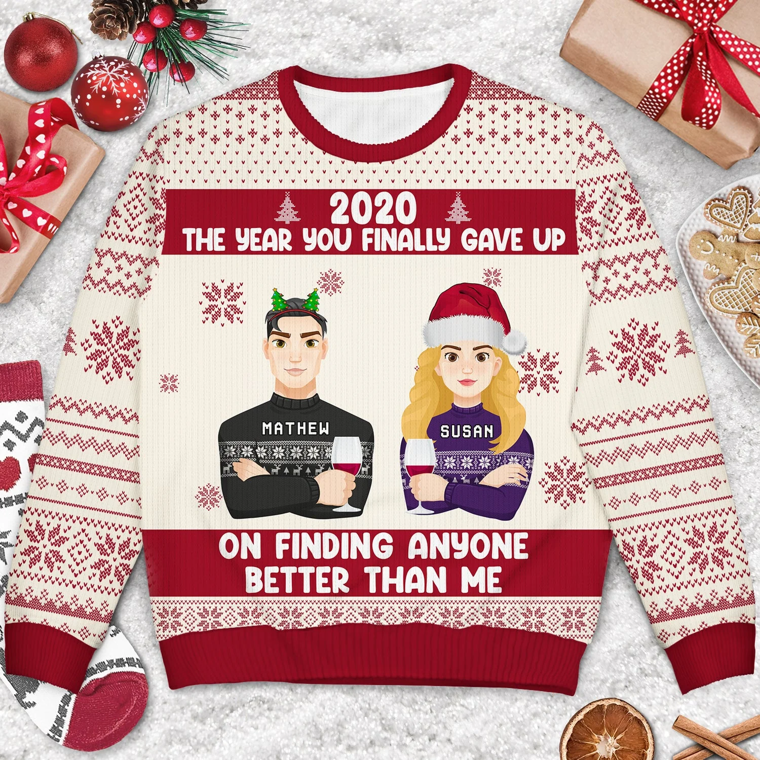 Christmas Couple The Year You Finally Gave Up - Gift For Couples - Personalized Unisex Ugly Sweater - Image 3