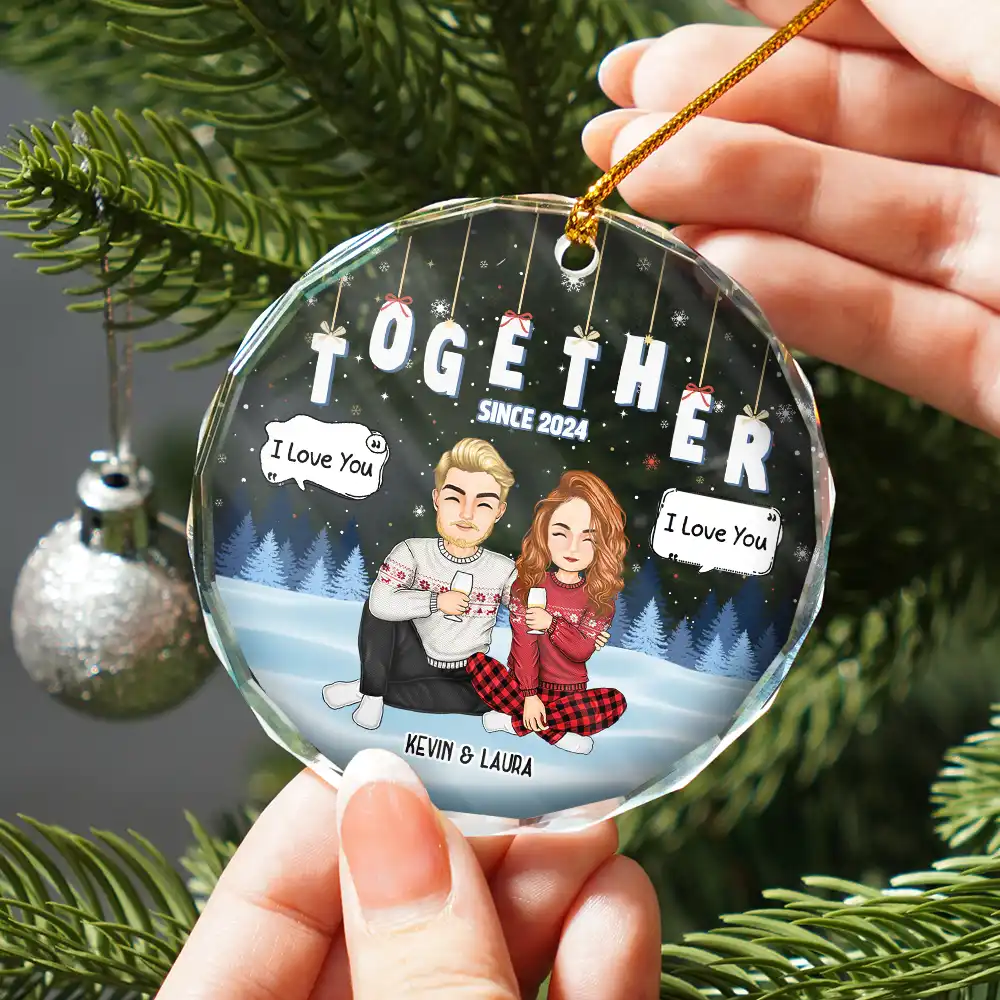 Christmas Couple Together Since - Personalized Circle Glass Ornament - Image 2