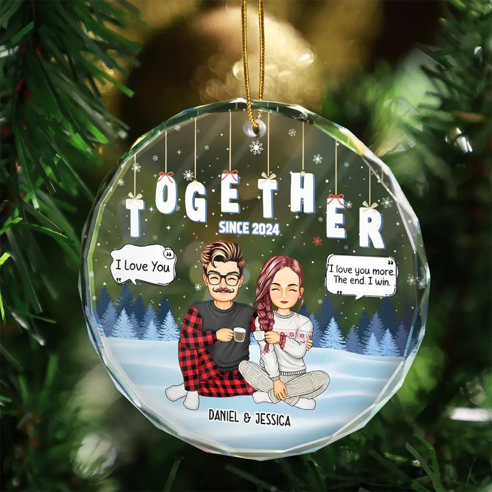 Christmas Couple Together Since - Personalized Circle Glass Ornament - Image 3