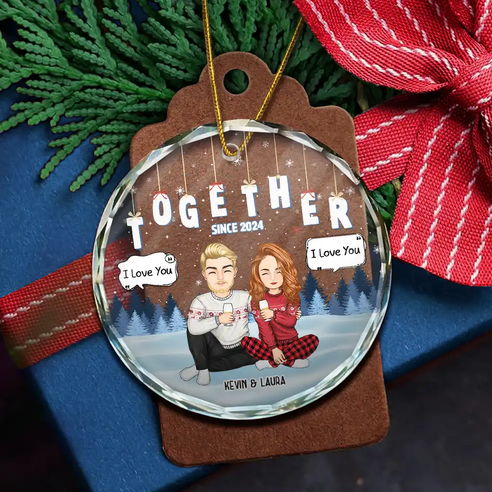 Christmas Couple Together Since - Personalized Circle Glass Ornament - Image 5