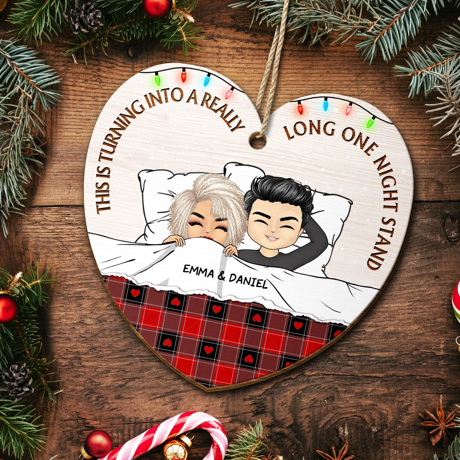 Christmas Couple Turning Into A Really Long One Night Stand - Gift For Couples - Personalized Custom Shaped Wooden Ornament - Image 5