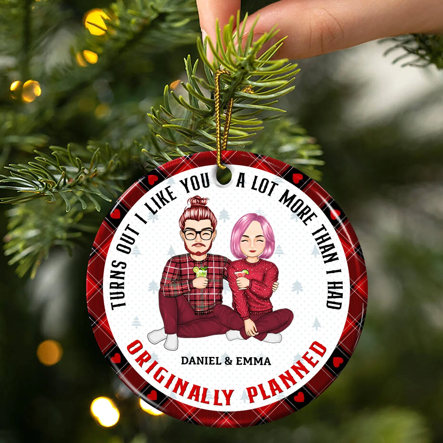 Christmas Couple Turns Out I Like You A Lot More - Gift For Couples - Personalized Circle Ceramic Ornament - Image 3