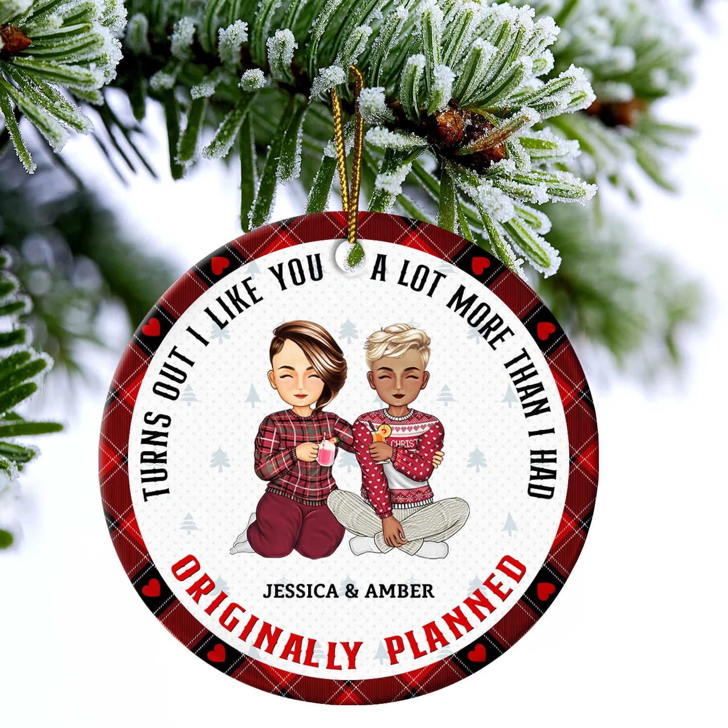 Christmas Couple Turns Out I Like You A Lot More - Gift For Couples - Personalized Circle Ceramic Ornament - Image 4