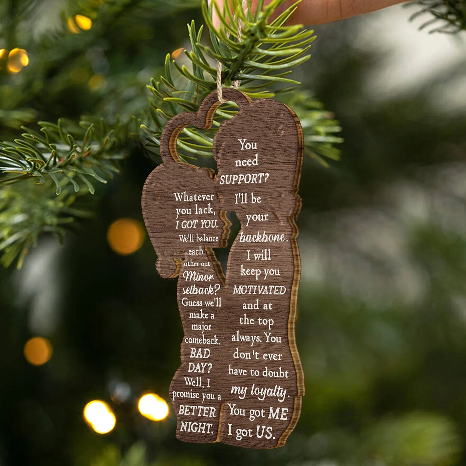 Christmas Couple We're A Team - Gift For Couples - Personalized Wooden Ornament Print 2 Sides - Image 2