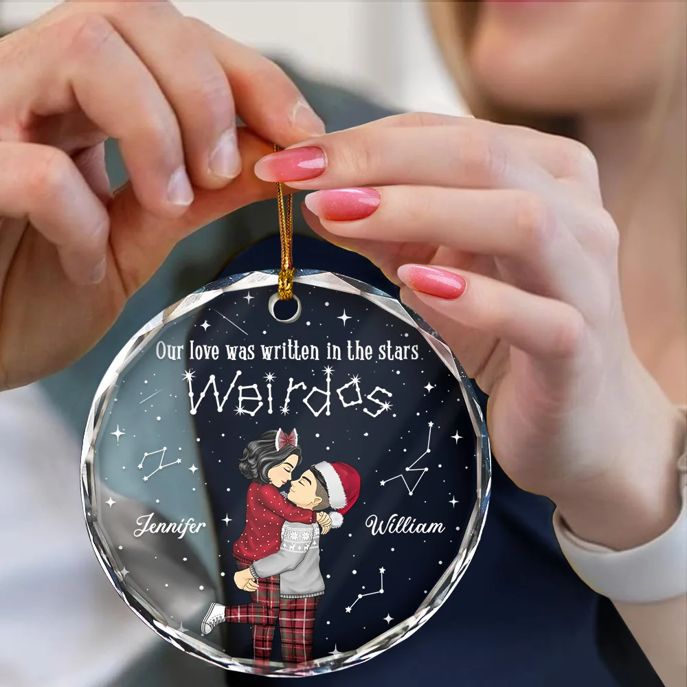Christmas Couple Written In The Star - Personalized Circle Glass Ornament - Image 4