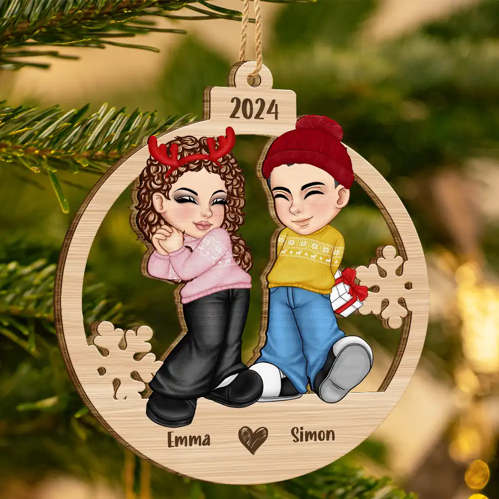 Christmas Couple Y2K - Personalized Wooden Cutout Ornament - Image 3