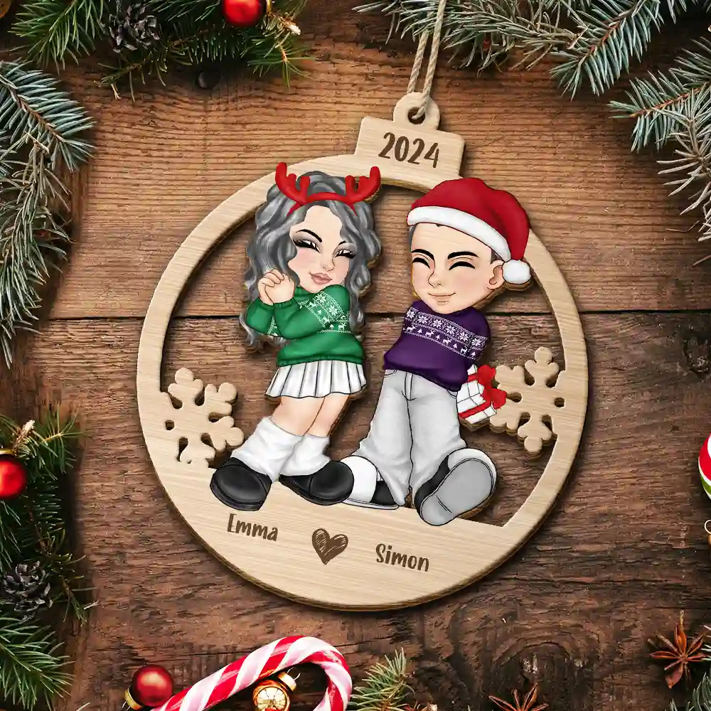 Christmas Couple Y2K - Personalized Wooden Cutout Ornament - Image 5