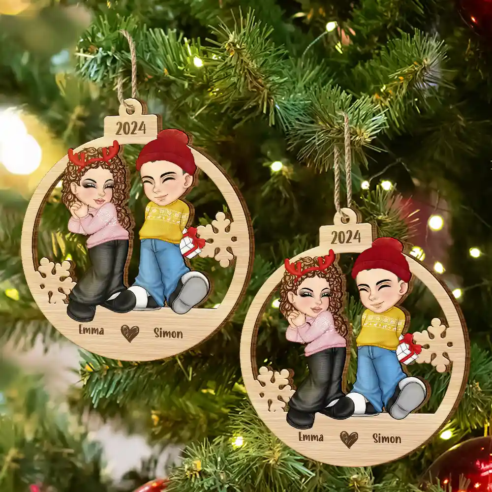 Christmas Couple Y2K - Personalized Wooden Cutout Ornament - Image 6