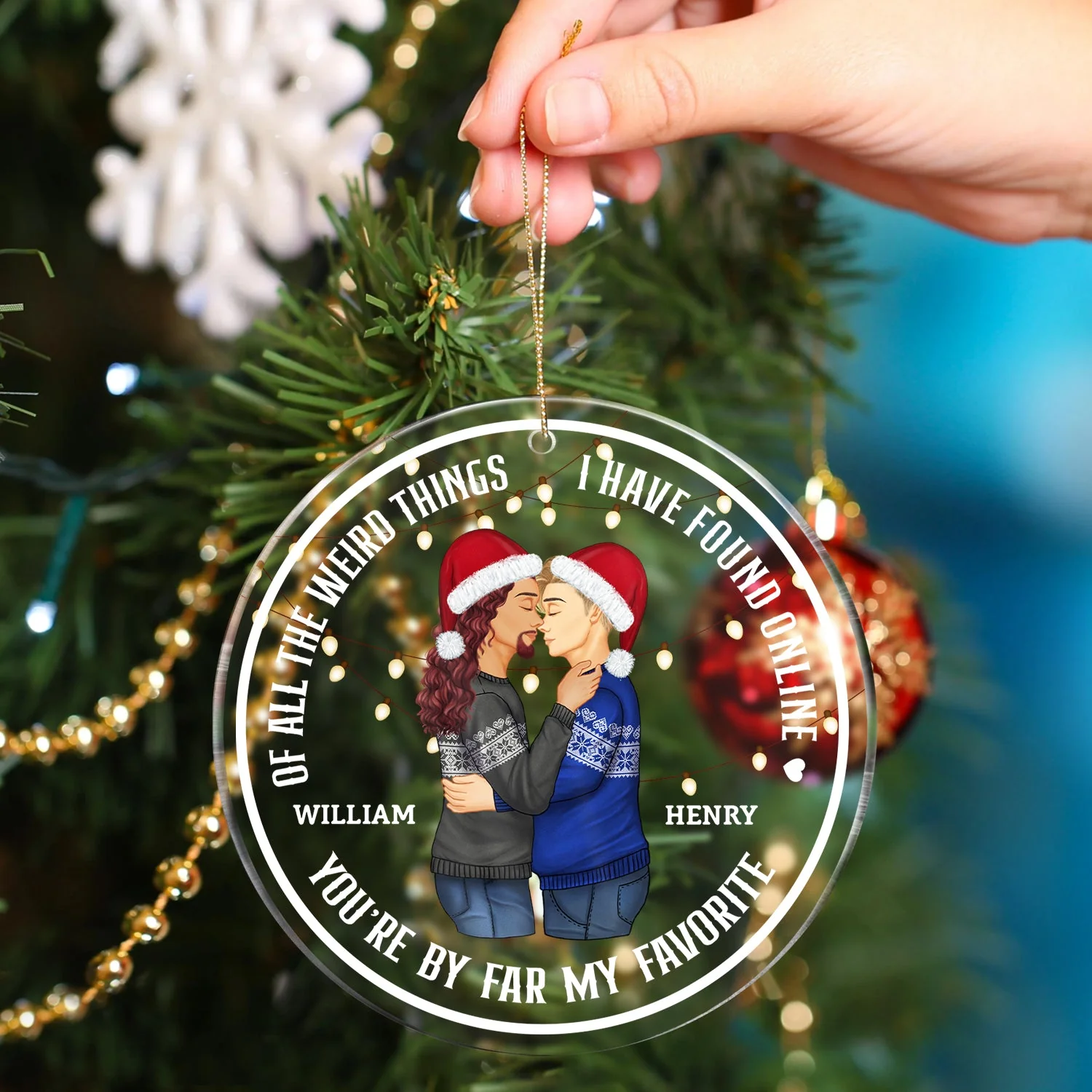 Christmas Couple You Are My Favorite By Far - Gift For Couples - Personalized Circle Acrylic Ornament - Image 4