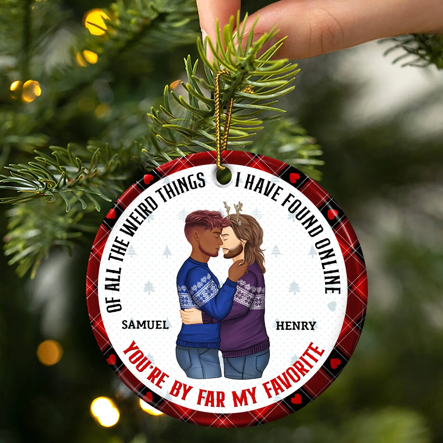 Christmas Couple You Are My Favorite By Far - Gift For Couples - Personalized Circle Ceramic Ornament - Image 3