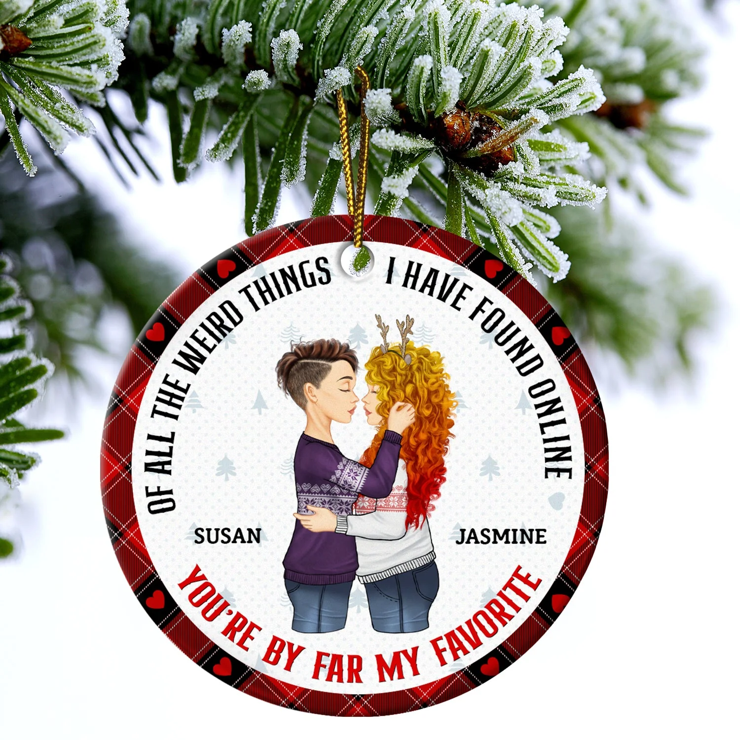 Christmas Couple You Are My Favorite By Far - Gift For Couples - Personalized Circle Ceramic Ornament - Image 4