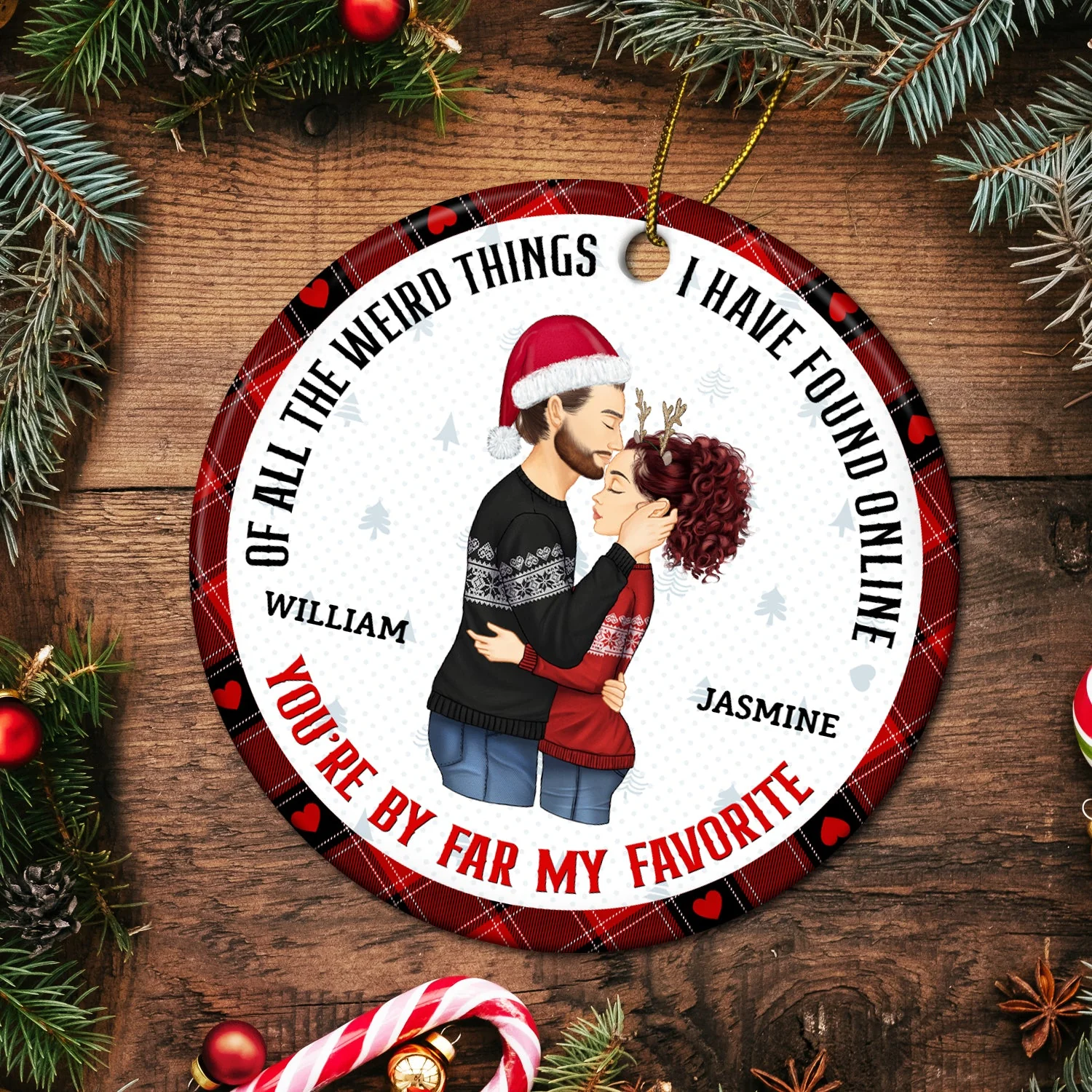 Christmas Couple You Are My Favorite By Far - Gift For Couples - Personalized Circle Ceramic Ornament - Image 5