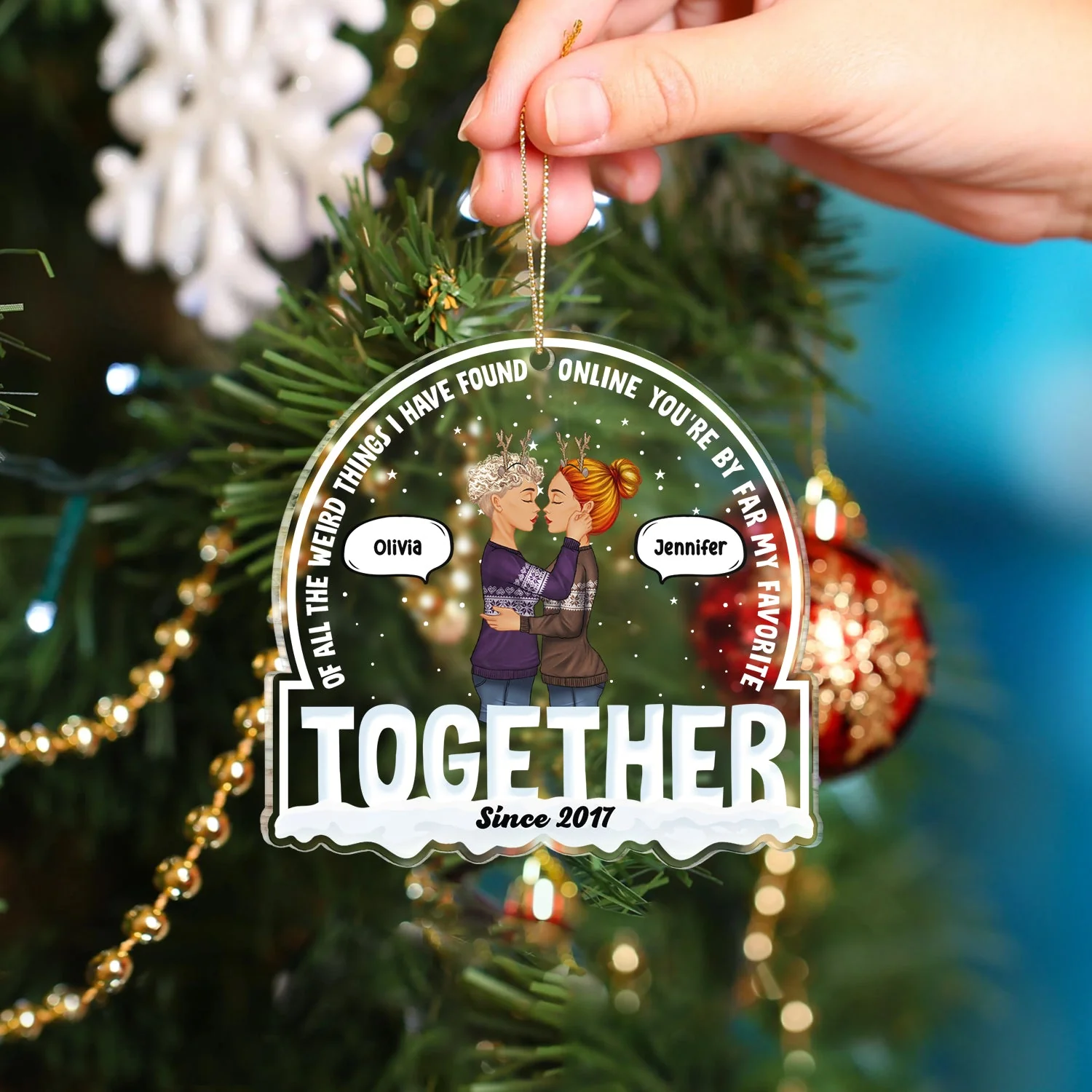 Christmas Couple You Are My Favorite By Far Online - Gift For Couples - Personalized Custom Shaped Acrylic Ornament - Image 4