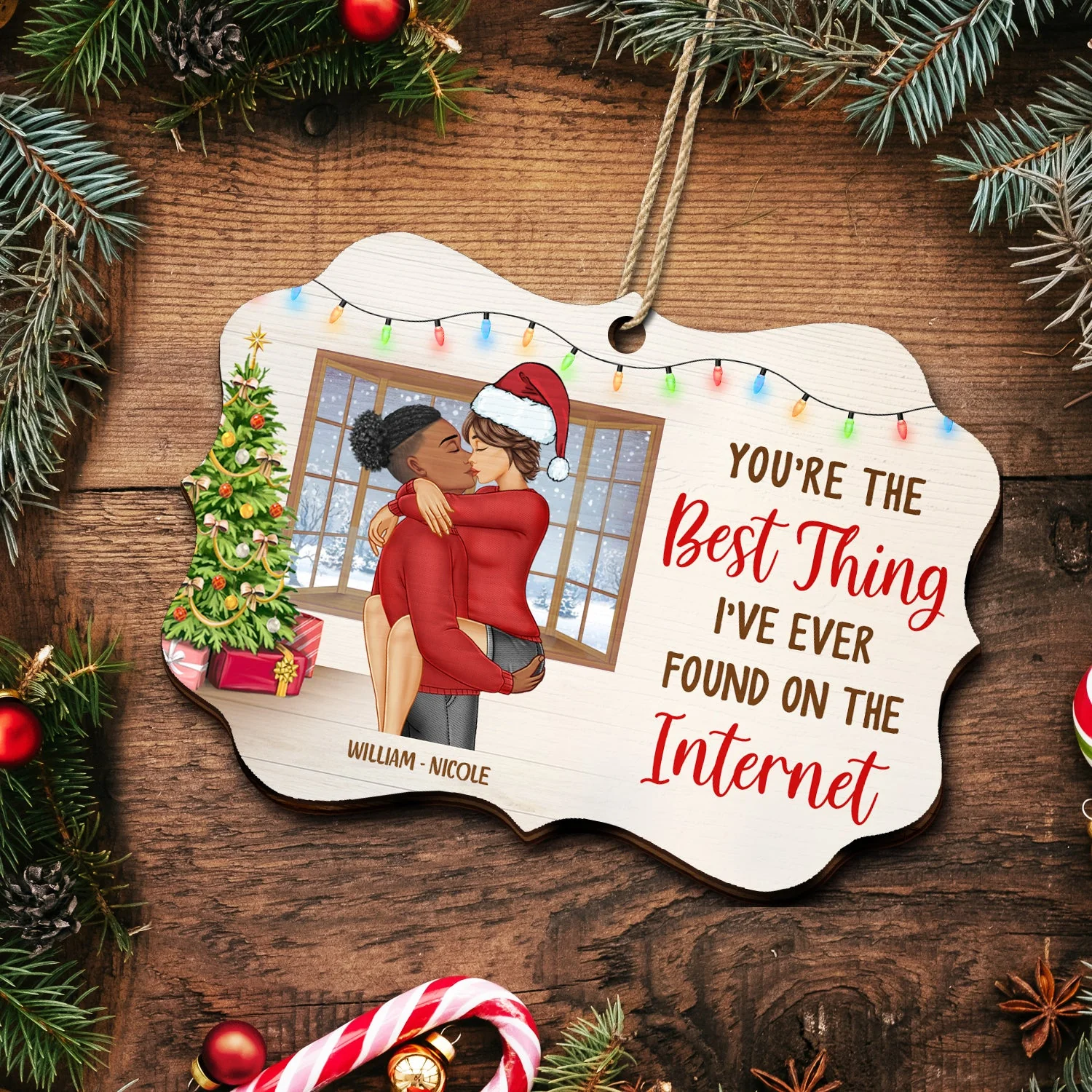 Christmas Couple You Are The Best Things - Gift For Couples - Personalized Medallion Wooden Ornament - Image 5