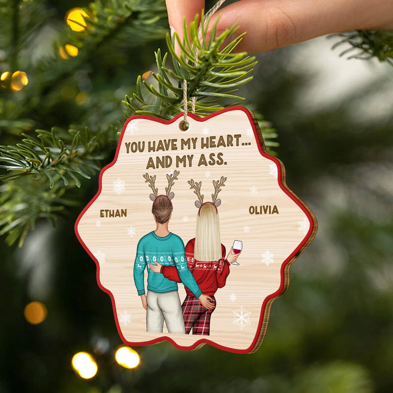 Christmas Couple You Have My Heart - Gift For Couples - Personalized Custom Shaped Wooden Ornament - Image 2