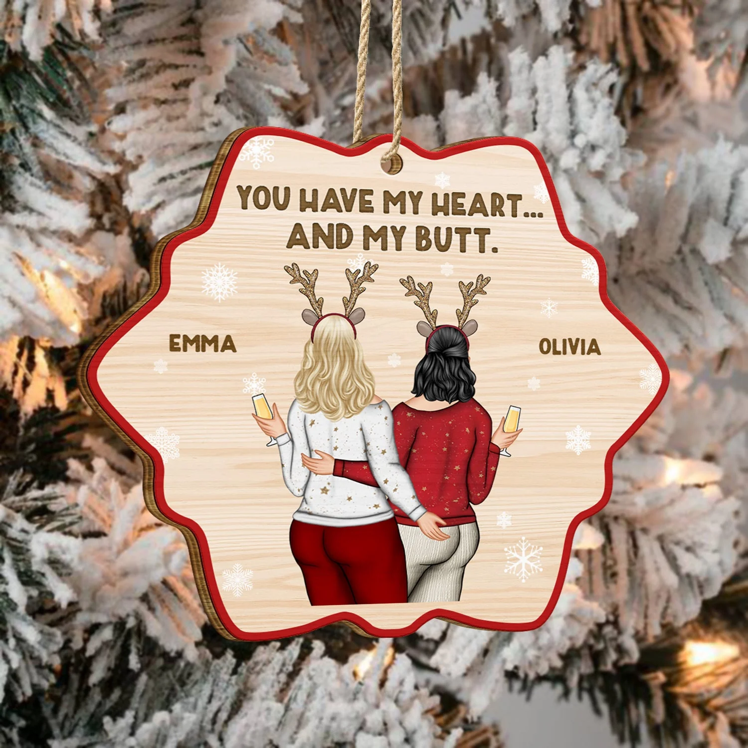 Christmas Couple You Have My Heart - Gift For Couples - Personalized Custom Shaped Wooden Ornament - Image 4