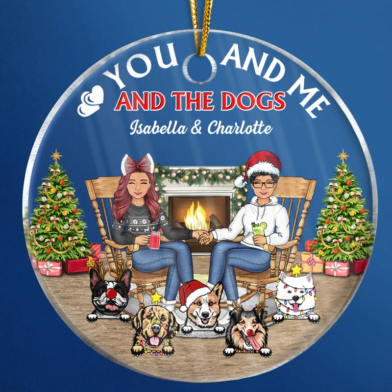 Christmas Couple You & Me And The Pets - Gift For Dog Lovers And Cat Lovers - Personalized Custom Circle Acrylic Ornament - Image 4