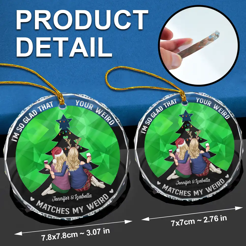 Christmas Couple Your Weird Matches My Weird - Personalized Circle Glass Ornament - Image 6