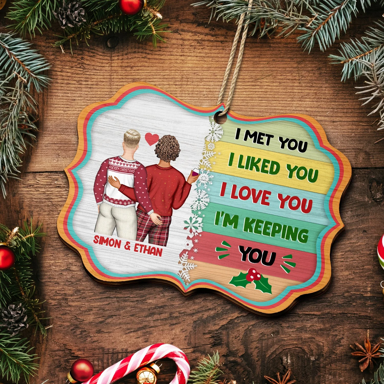 Christmas Couple You're My Love You're My Life - Gift For Couples - Personalized Medallion Wooden Ornament - Image 5