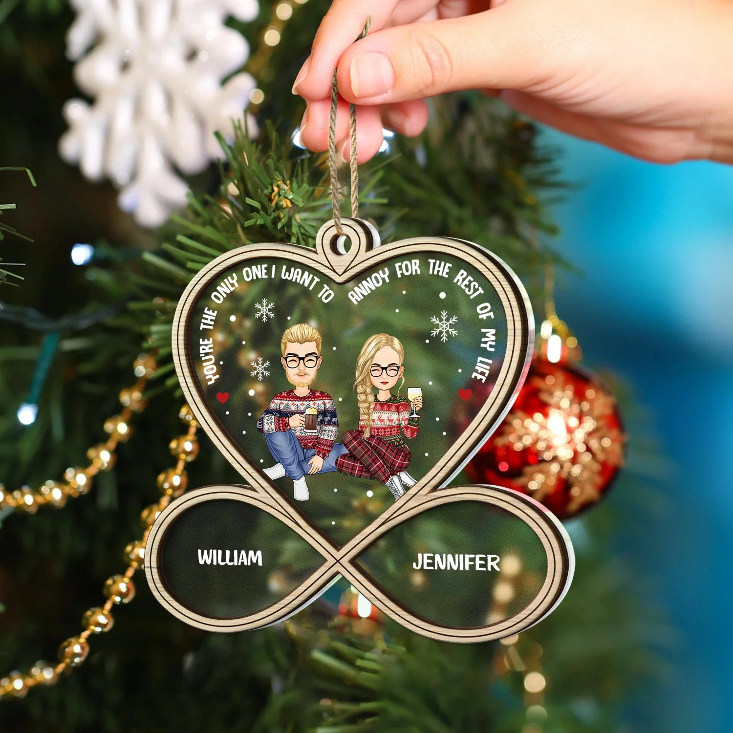 Christmas Couple You're The Only One - Gift For Couples - Personalized 2-Layered Mix Ornament - Image 4