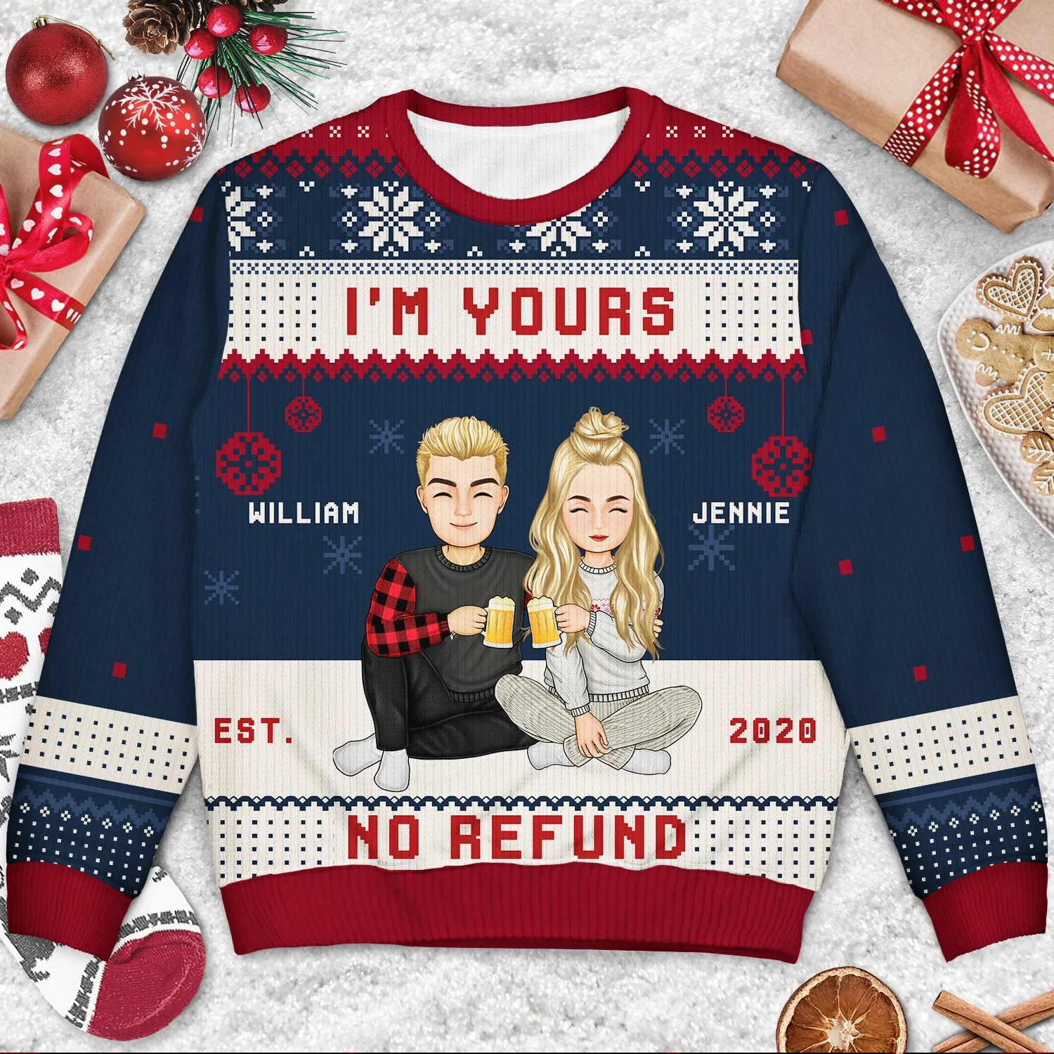 Christmas Couples I'm Yours No Refund - Gift For Couples - Personalized Unisex Ugly Sweater - Image 3