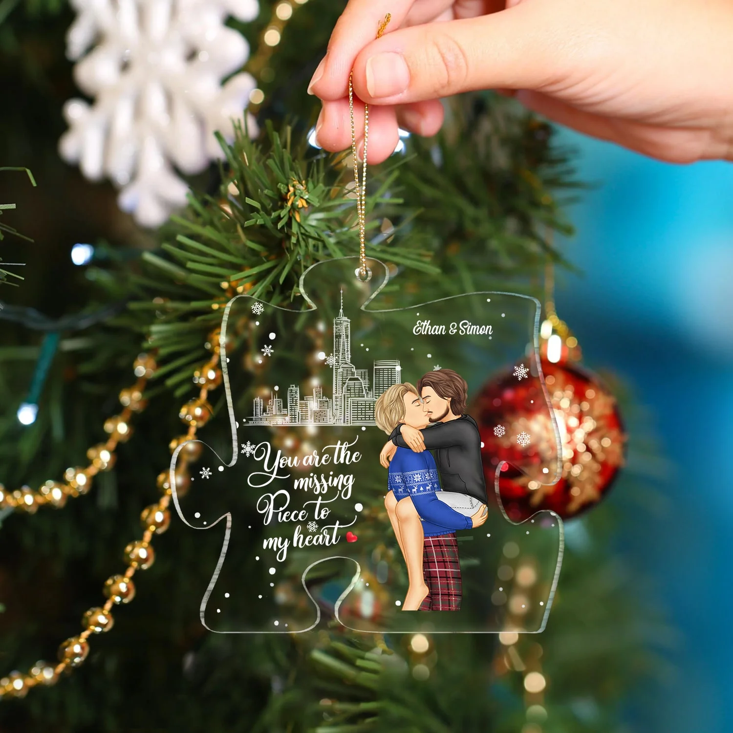 Christmas Couples You Are The Missing Piece To My Heart - Gift For Couples - Personalized Custom Shaped Acrylic Ornament - Image 4