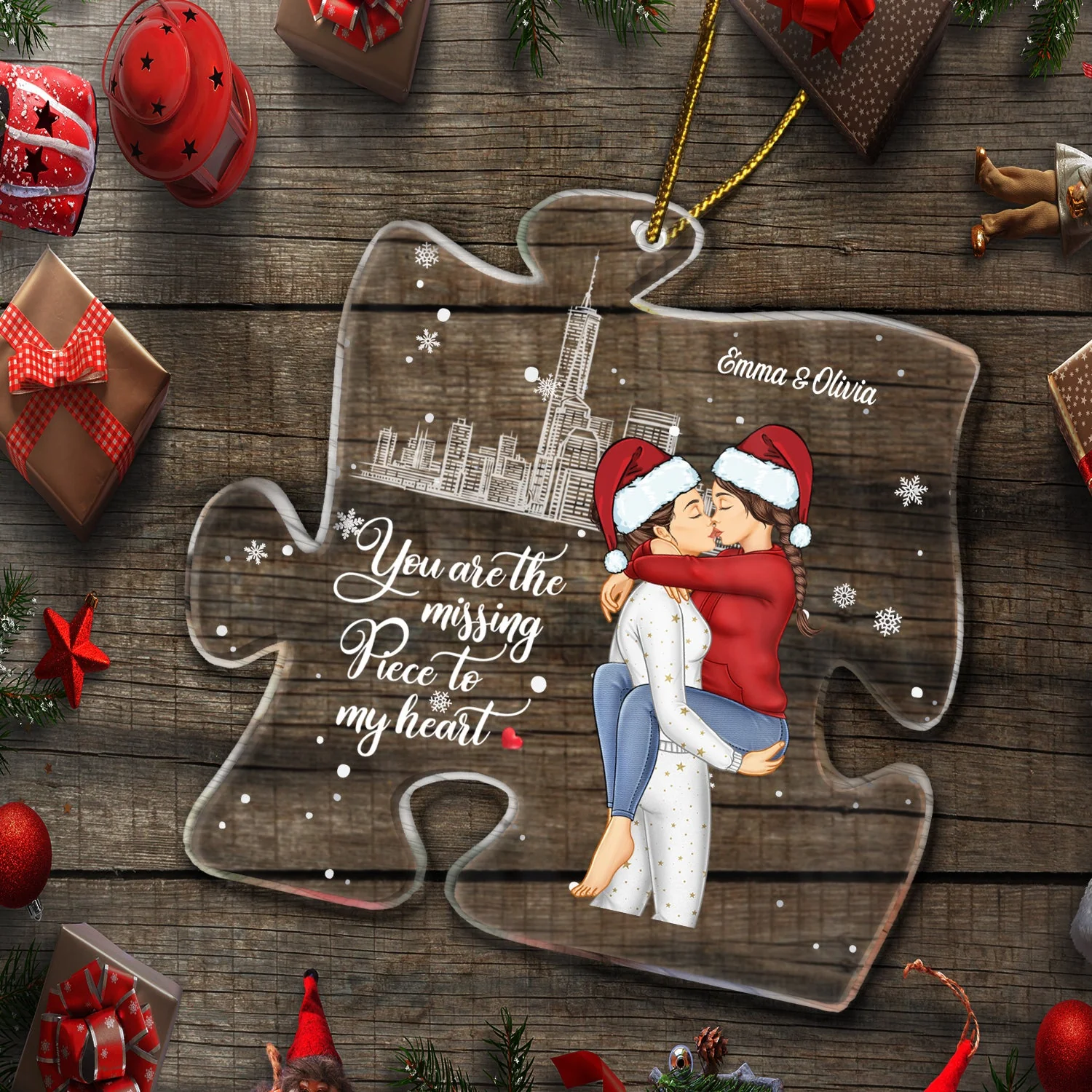 Christmas Couples You Are The Missing Piece To My Heart - Gift For Couples - Personalized Custom Shaped Acrylic Ornament - Image 5
