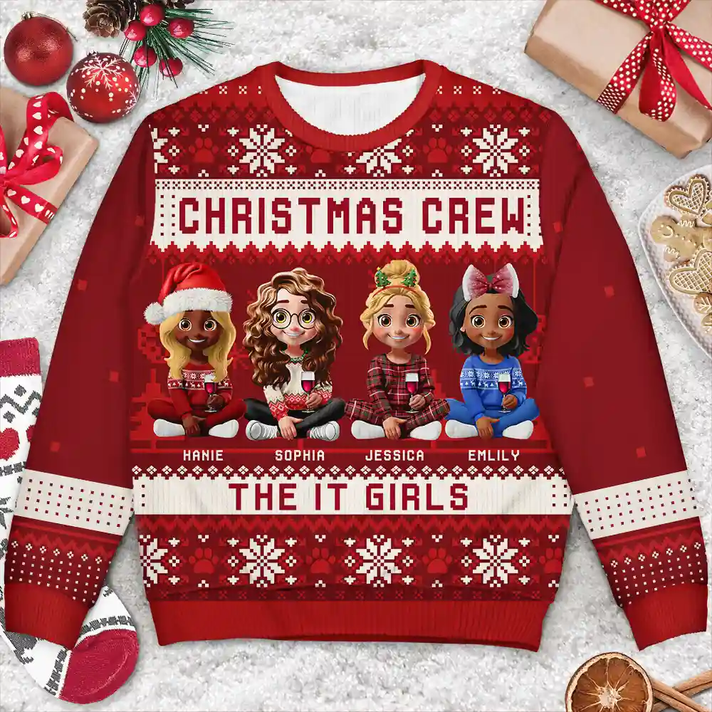 Christmas Crew 3D Family With Dog Cat - Personalized Unisex Ugly Sweater - Image 3