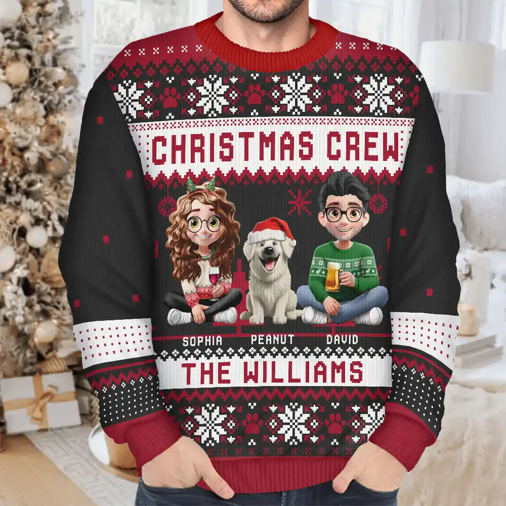 Christmas Crew 3D Family With Dog Cat - Personalized Unisex Ugly Sweater - Image 4