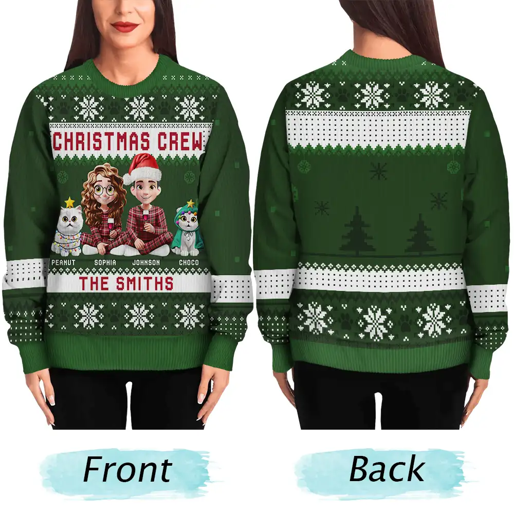 Christmas Crew 3D Family With Dog Cat - Personalized Unisex Ugly Sweater - Image 5