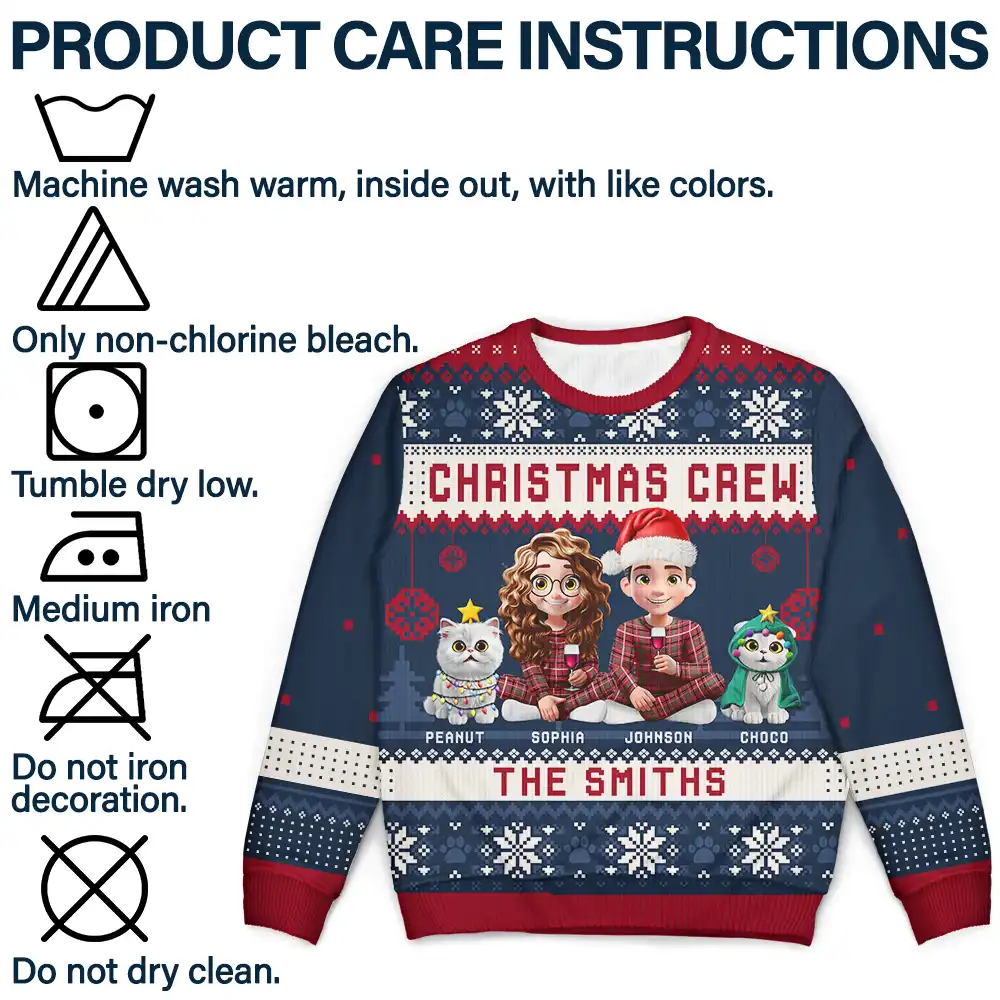 Christmas Crew 3D Family With Dog Cat - Personalized Unisex Ugly Sweater - Image 7