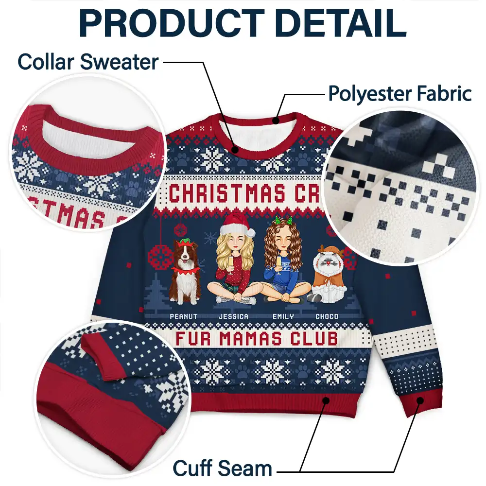 Christmas Crew Family With Dog Cat - Personalized Unisex Ugly Sweater - Image 6