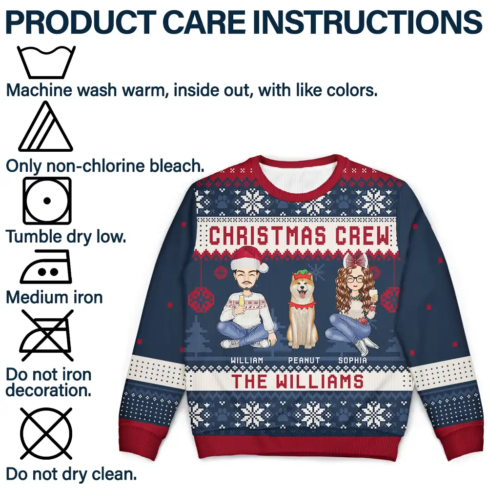 Christmas Crew Family With Dog Cat - Personalized Unisex Ugly Sweater - Image 7