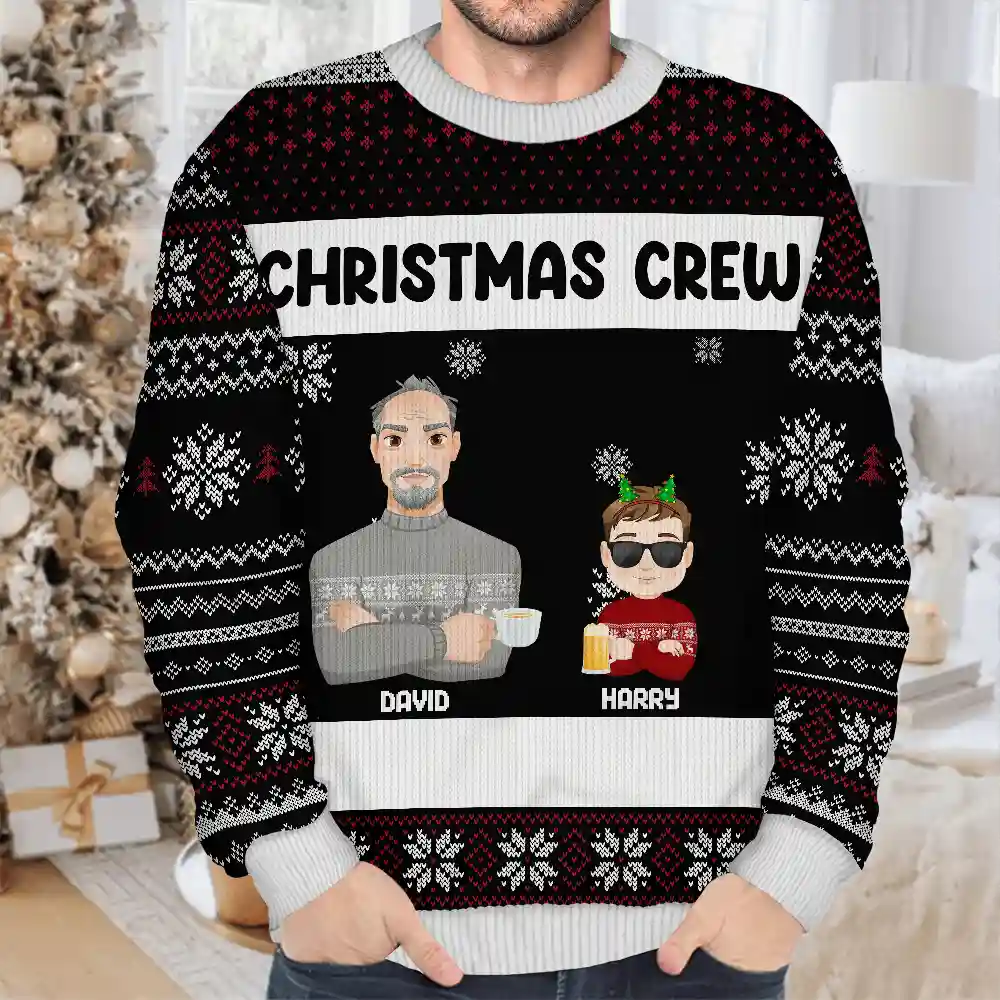 Christmas Crew Flat Art Family - Personalized Unisex Ugly Sweater - Image 4
