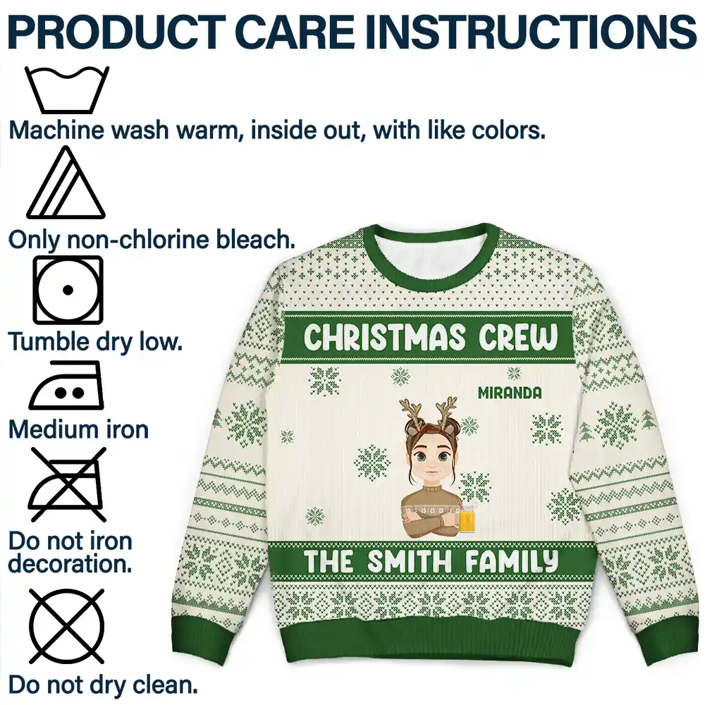 Christmas Crew Flat Art Family - Personalized Unisex Ugly Sweater - Image 7