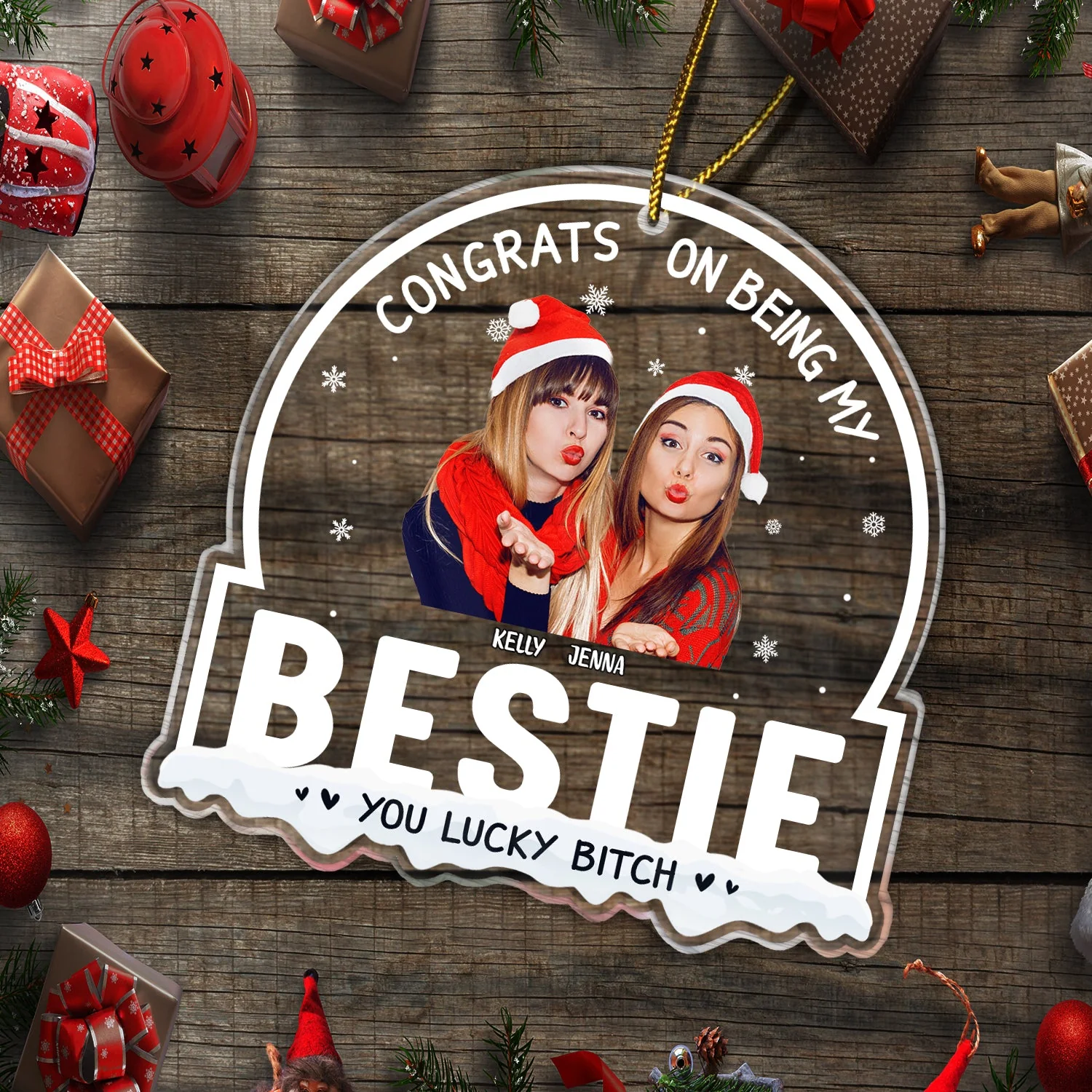 Christmas Custom Photo Congrats On Being My Bestie - Gift For Bestie - Personalized Custom Shaped Acrylic Ornament - Image 6