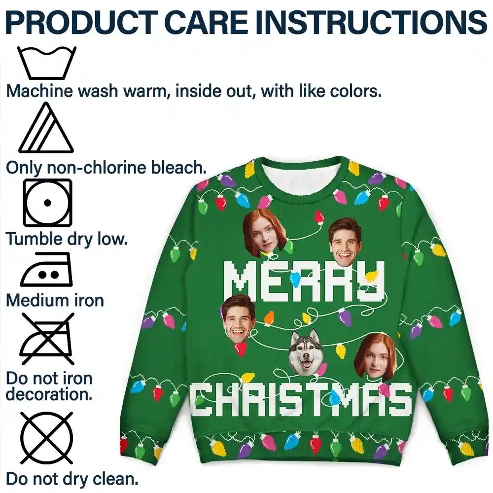Christmas Custom Photo Family Christmas Tree - Personalized Unisex Ugly Sweater - Image 8