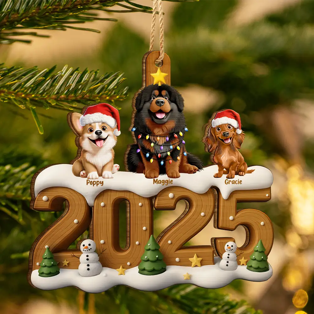 Christmas Cute 3D Effect Dog Cat - Personalized Custom Shaped Wooden Ornament - Image 5