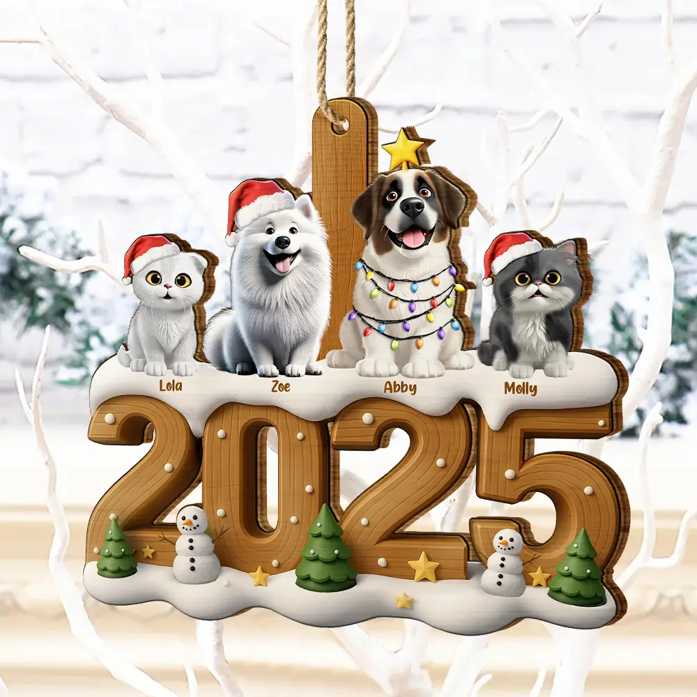 Christmas Cute 3D Effect Dog Cat - Personalized Custom Shaped Wooden Ornament - Image 6