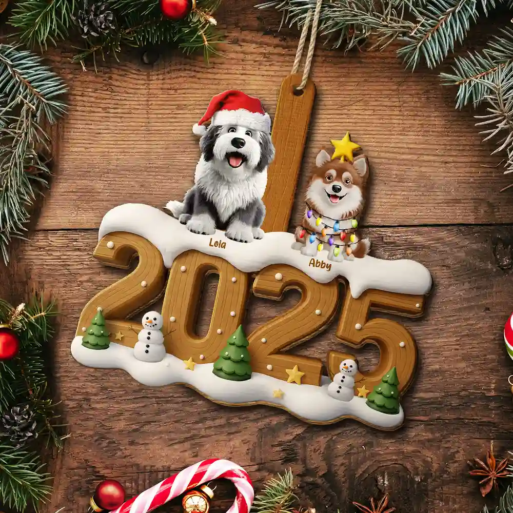 Christmas Cute 3D Effect Dog Cat - Personalized Custom Shaped Wooden Ornament - Image 7