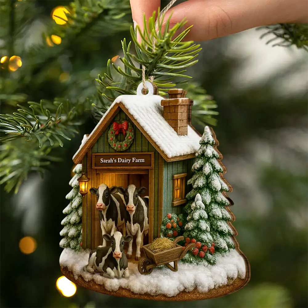 Christmas Dairy Farm - Personalized Custom Shaped Wooden Ornament - Image 2