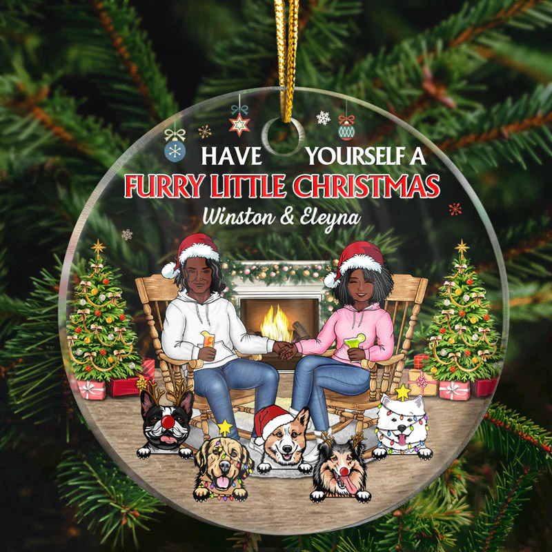 Christmas Dog Cat Couple Have Yourself A Furry Little Christmas - Gift For Pet Lovers - Personalized Custom Circle Acrylic Ornament - Image 2