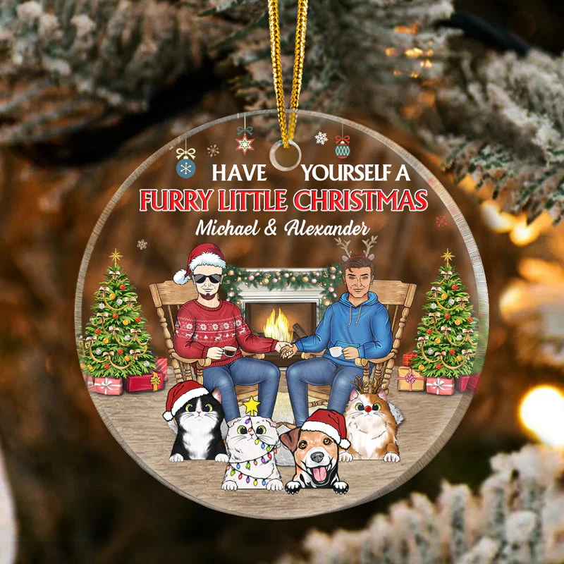 Christmas Dog Cat Couple Have Yourself A Furry Little Christmas - Gift For Pet Lovers - Personalized Custom Circle Acrylic Ornament - Image 3
