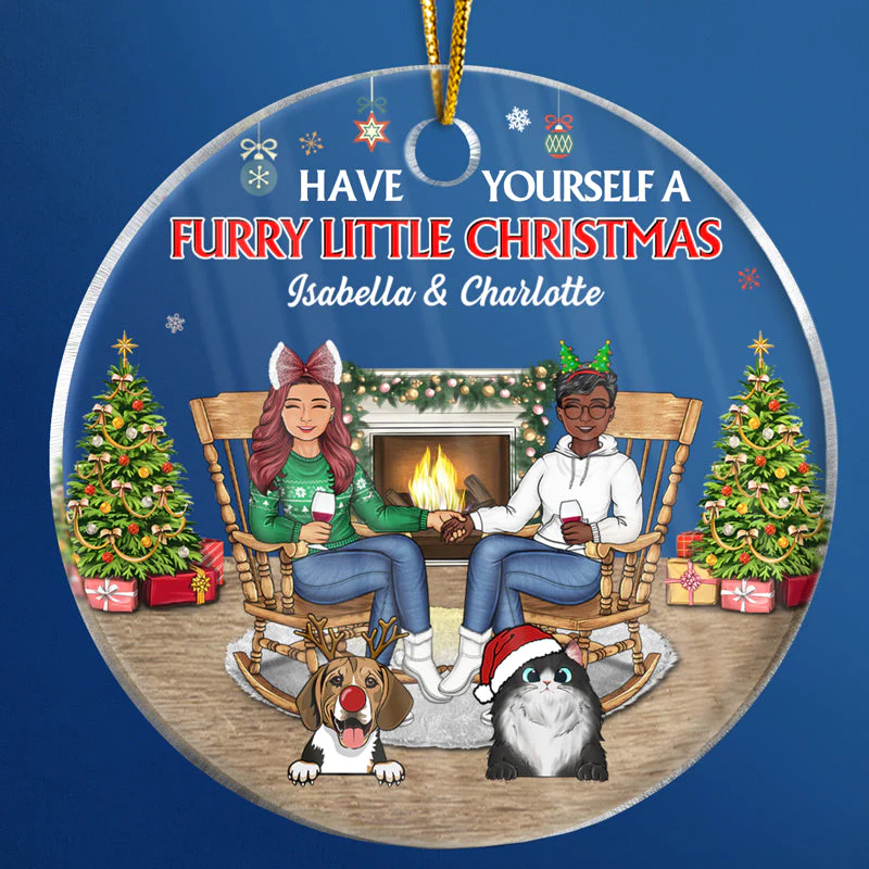 Christmas Dog Cat Couple Have Yourself A Furry Little Christmas - Gift For Pet Lovers - Personalized Custom Circle Acrylic Ornament - Image 4