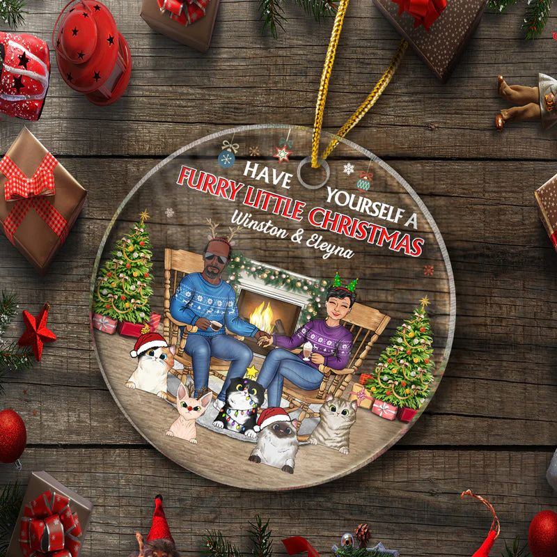 Christmas Dog Cat Couple Have Yourself A Furry Little Christmas - Gift For Pet Lovers - Personalized Custom Circle Acrylic Ornament - Image 5