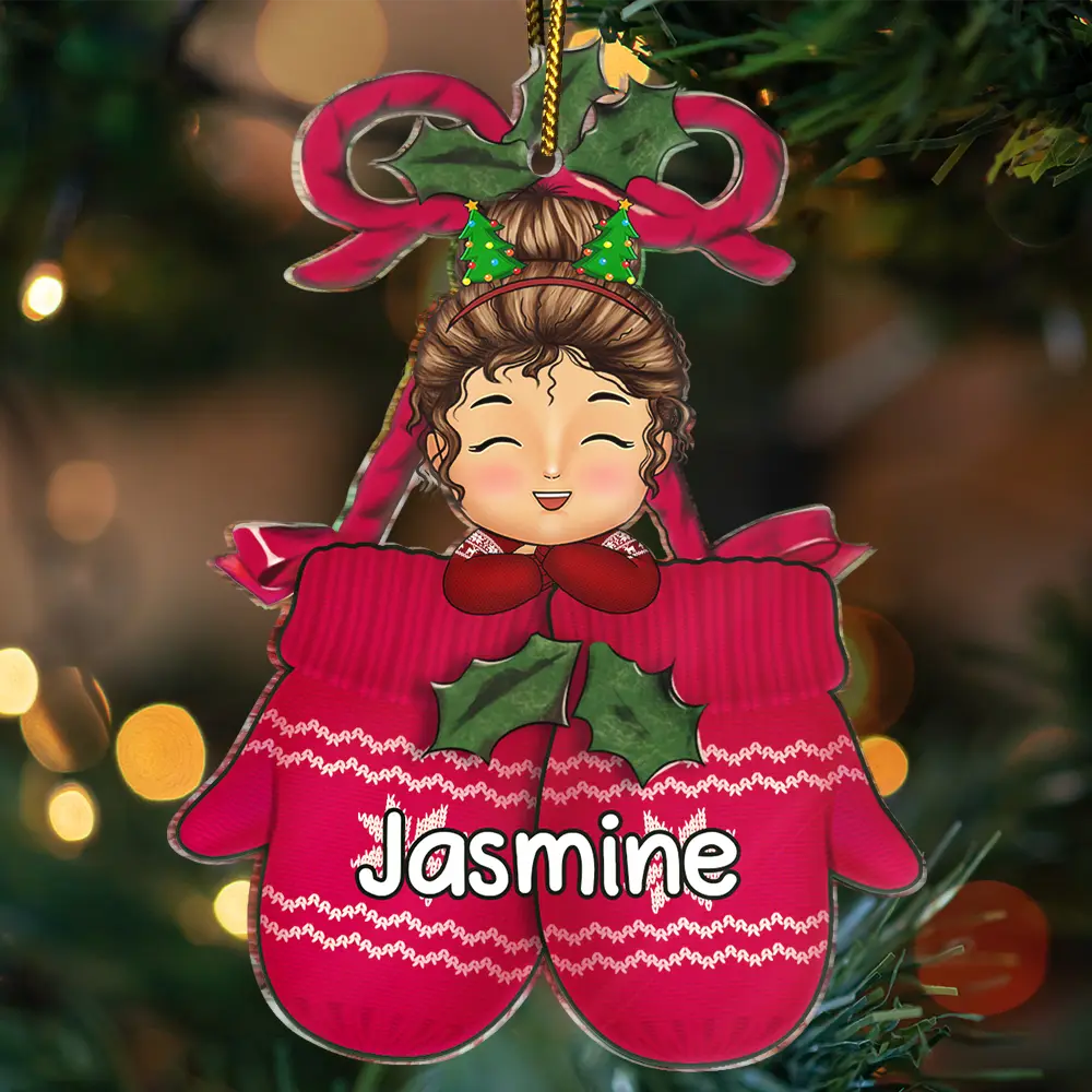 Christmas Dog Cat Kid Inside Gloves - Personalized Cutout Acrylic Ornament - Image 3