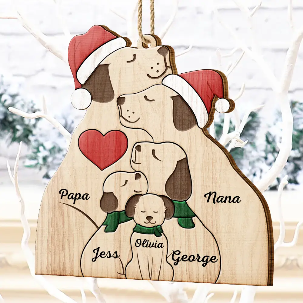 Christmas Dog Family - Personalized Custom Shaped Wooden Ornament - Image 4