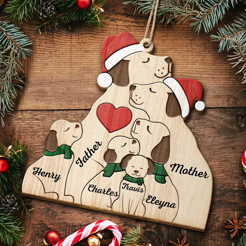 Christmas Dog Family - Personalized Custom Shaped Wooden Ornament - Image 5