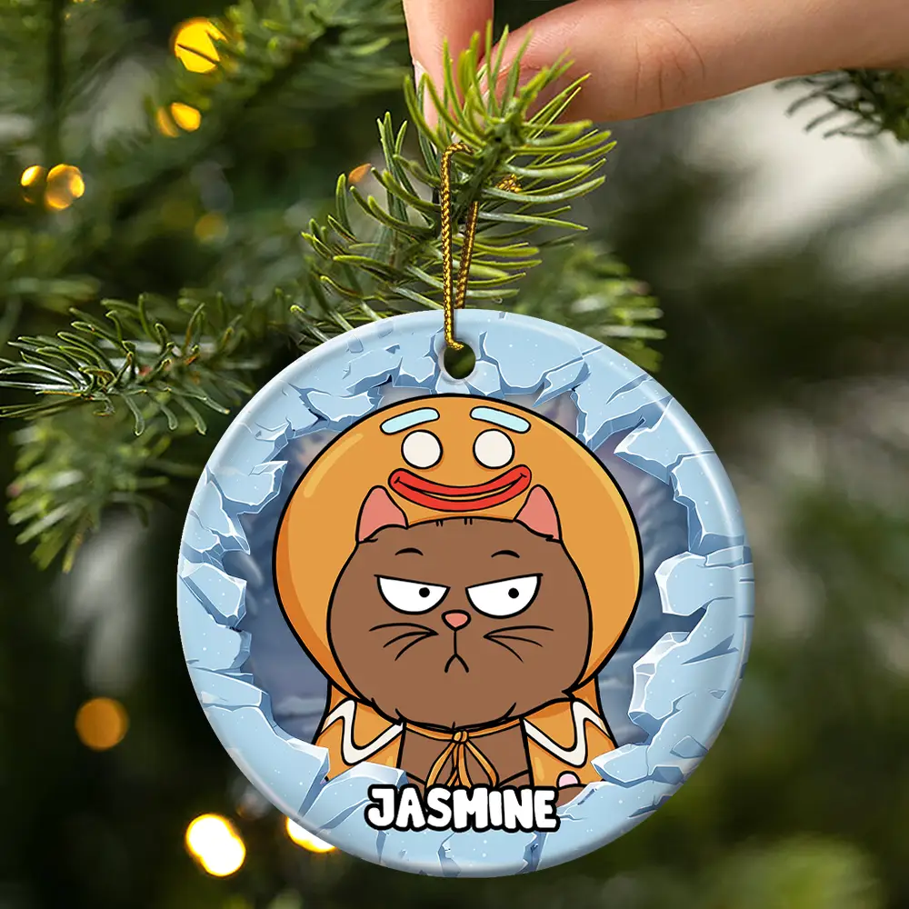 Christmas Dog Lovers Cat Lovers - 3D Inflated Effect Printed Ornament, Personalized Circle Ceramic Ornament - Image 3